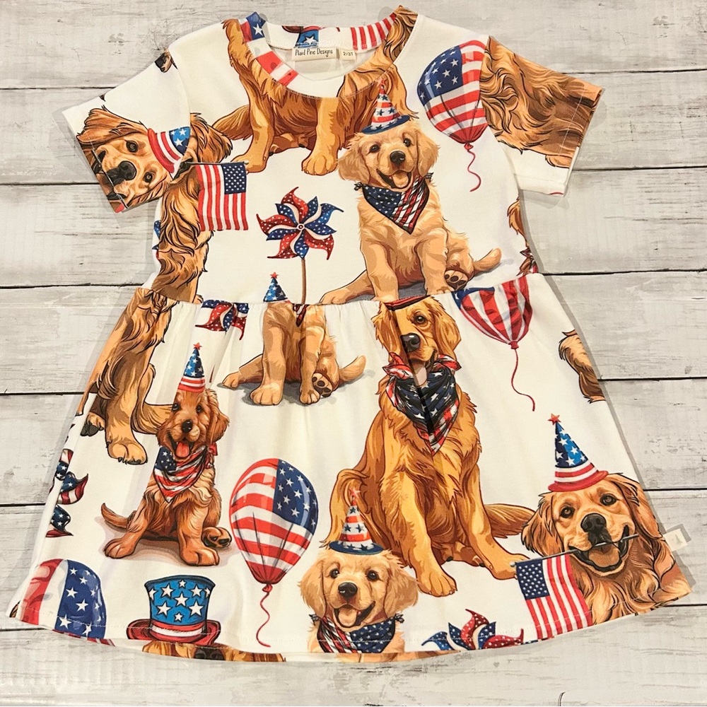 Patriotic Dog Print Kids Dress